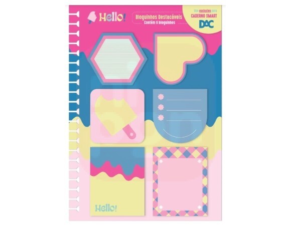 Folha de Bloco de Notas P/ Caderno Smart 6 Blocos Hello Dac