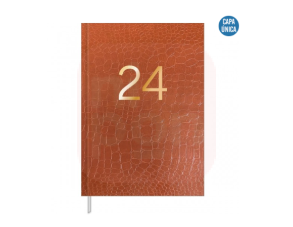 Agenda Executiva Croco Costurada Diária 14,5 x 20,5 cm 2024 - Croco Caramelo