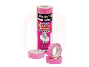 Fita Adesiva Colorida 12mm x 10m Rosa Adelbras PT c/10