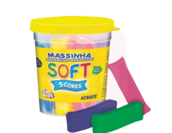 Massinha de Modelar Soft Acrilex 325g - Pote com 5 Cores