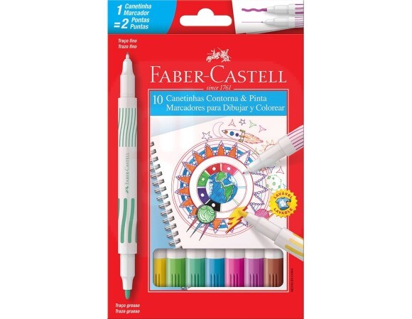 Canetinha Hidrográfica 10 Cores 2 Pontas - Faber-Castell